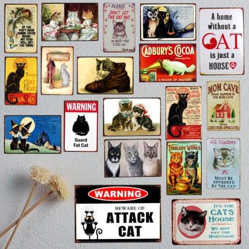 A Home Without Cat Is Just a House Metal Pet Animal Tin Sign Vintage Plates For Wall Art Retro Decor 30X20CM A-5195B