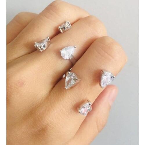 Fashion Water Drop Zircon Stone Cuff Finger Ring Copper Material Zircon Stone Ring for men women party jewelry