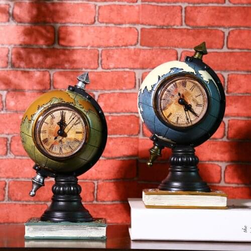 Fashion creative home decor ornaments resin crafts retro globe living room clock table clocks