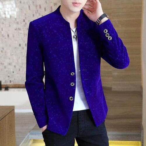 2021 Mens Stand Collar Casual Velvet Suit jacket Teenagers Slim-Fitting Cool Multi-Button Jacquard men blazer