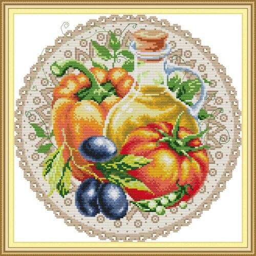 "Fruit Disc - Apple" Counted cross stitch kit 14ct 11ct printed fabric embroidery DIY needlework High Quality