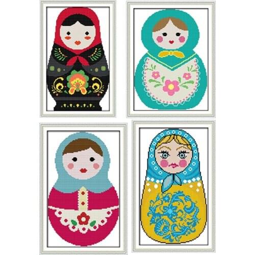 Matryoshka Cross Stitch Kits DMC 11&14CT Printed Patterns Sewing Needleworks Chinese Embroidery Counted Cross Sets Decorations