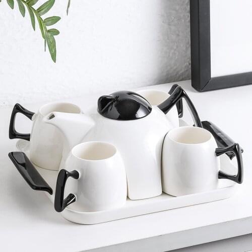 High-grade black glazed ceramic coffee cup set flower teapot household cup set 6 pieces Coffee set