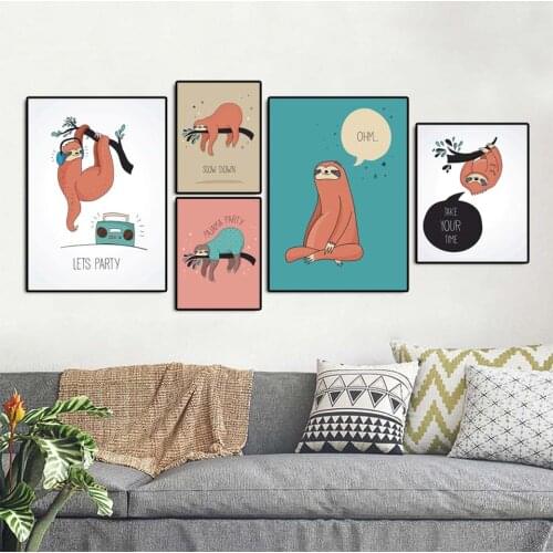 Cartoon Animal Art Wall Poster Modern Minimalist Canvas Oil Painting Cute Sloth Prints and Murals Home Decoration Children Room