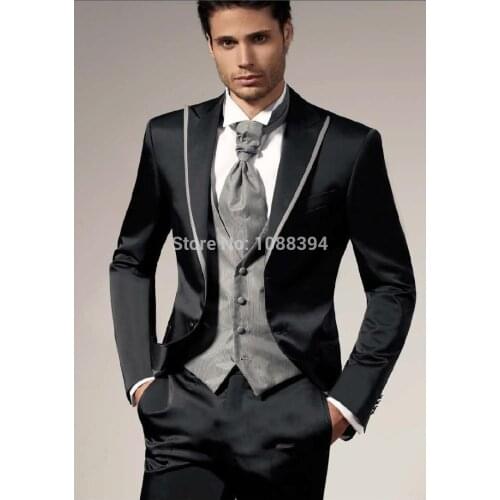 New Arrival Black Wedding Suit Tuxedos For Men Peak Lapel One Button Men Suits Tuxedos Custom Groom Suits (Jacket+pant+vest+tie)
