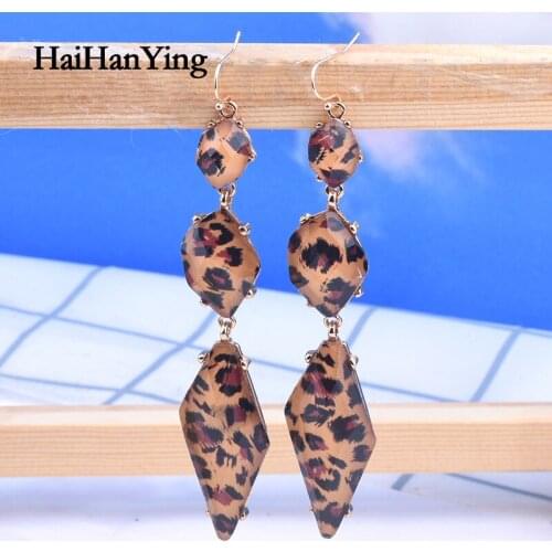 New Resin Geometric Long Leopard-print Drop Earrings Unique Personality Statement Earrings Korean Party Jewelry for Women