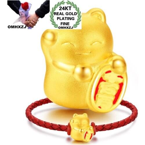 OMHXZJ CA297 Wholesale European Fashion Unisex Party Birthday Gift Fortune Cat Bracelet DIY Accessories 24KT Gold Pendant Charm