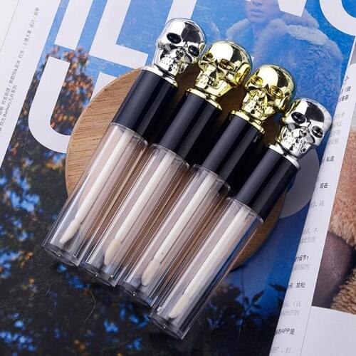 Wholesale 6ml Empty Silver Gold Skull Shaped Lipgloss Tubes with Wand Private Label 3D Skull Halloween Festival Style Unique