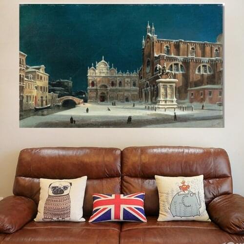 Landscape Painting Venice Church Scuola di San Marco Under Snow Poster and Print on Canvas Wall Art for Living Room Home Decor