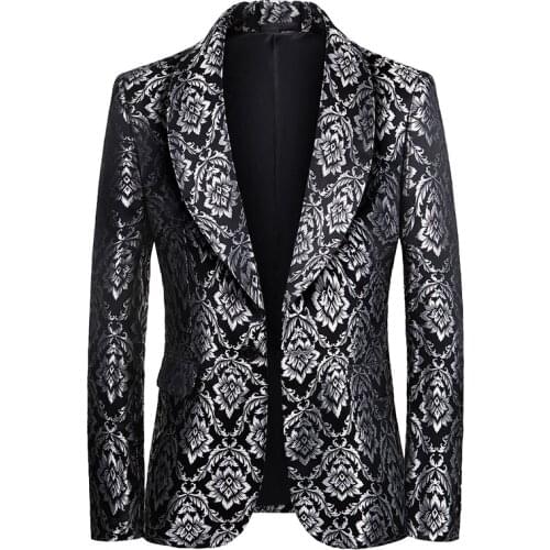 2021Mens Luxury Floral Print Black Dress Blazers One Button Lapel Men Tuxedo Suit Jacket Dinner Wedding Party Costume Homme 5XL