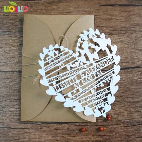 Simple design laser cut "heart to heart "europe wedding invitation card with free design