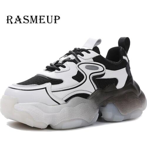 RASMEUP Women Shoe 2021 Fashion Sport Running Sneaker Genuine Leather Increasing Casual Brand Tennis Trainer Thick Sole Platform