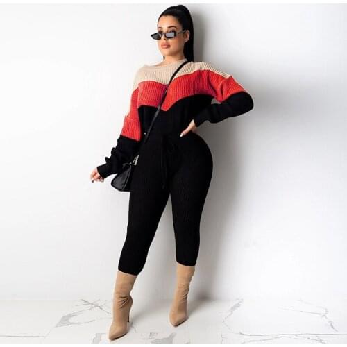 Plus Size Woman Sweater Suits Knit Casual Tracksuits Crewneck Pullovers+Drawstrings Elastic Pants Two Piece Sets Female Outfits