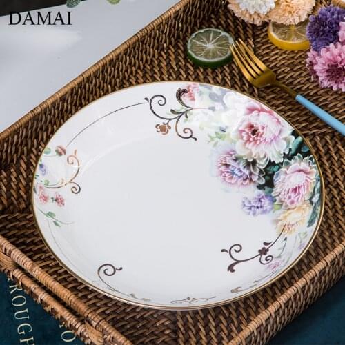 Retro Painted Ceramic Plates Flowers Decorative Porcelain Dessert Plate Dinner Dishes Kitchen Decor Tray Dining Table Dinnerware