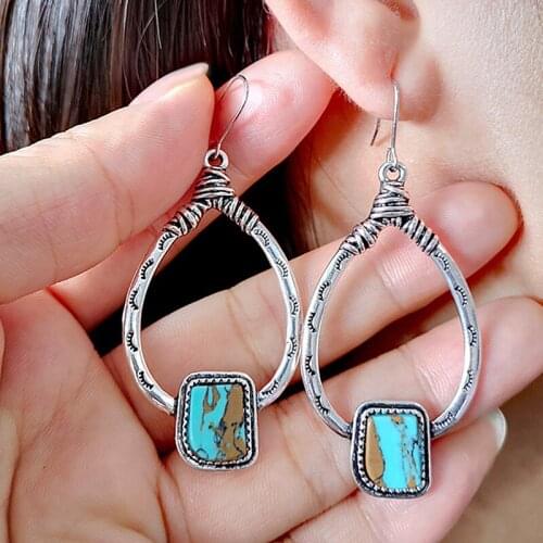 Rongyu Bohemia 925 Antique Jewelry Turquoise Earrings European and American Creative eyelash Handmade Large Water Drop Earrings