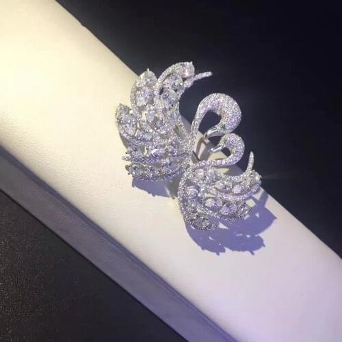 925 sterling silver with cubic zircon double swans brooch pins fine women jewelry free shipping high quality