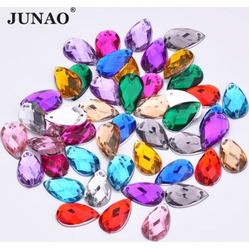 JUNAO 8*13 10*14mm Sewing Mix Color Drop Rhinestones Clear AB Acrylic Crystal Stones Flatback Scrapbook Beads for Clothes Crafts
