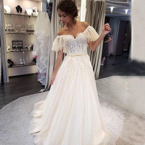 Garden Wedding Dress V-Neck Appliques Chiffon Custom Made A-Line Wedding Gowns Buttons White vestido de noiva sereia