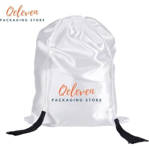 Custom Printing Gift Bag With Tassels Women Virgin Hair Extensions Packaging Satin Silk Bags, Hair Wig Bundles Shoes Packing Bag