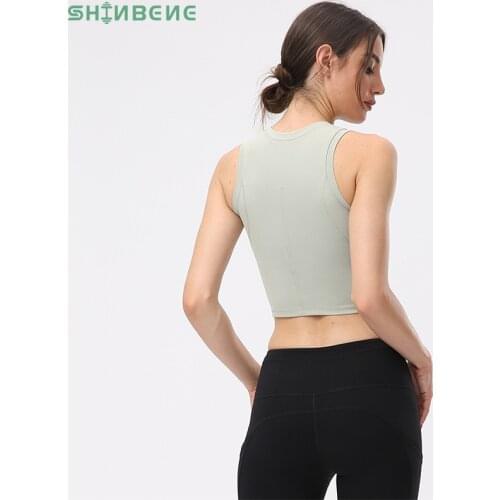 SHINBENE Naked Feel Plain Fitness Workout Crop Top Bras Women Casual Athletic Exercise Yoga Tank Top Bras with Built In Bra