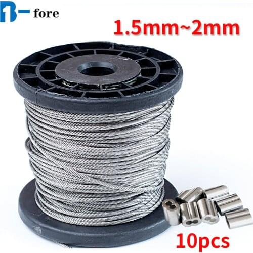 50M/100M 1.5mm 1.8mm 2mm 304 stainless steel rope wire rope alambre cable softer fishing lifting cable 7X7 Structure