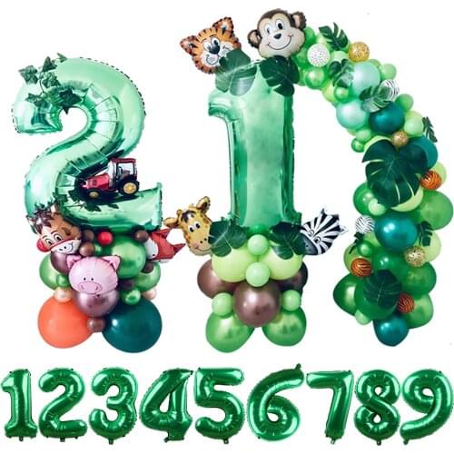 Jungle Party Animal Palm Leaf Foil Balloons Safari Party Balloon Green Balloon for Child Birthday Hawaii Party Decoration