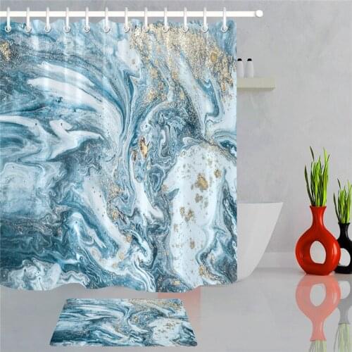 Abstract Blue Marble Shower Curtain Watercolor Spiral Texture Mineral Rock Bathroom Curtain Set with 12 Hooks,Waterproof Fabric