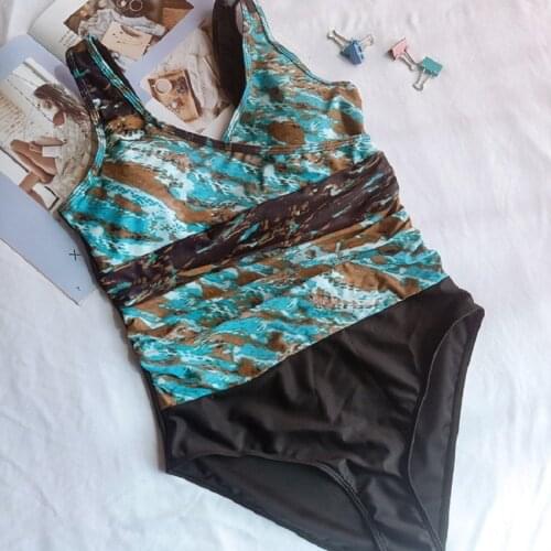 2021 New printed patchowrk Swimwear Women One Piece Swimsuit Monokini Plus Size V Neck Bathing Suit Bodysuit Maillot De Bain Fem