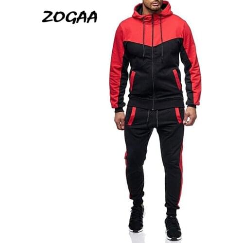ZOGAA Sets Men Autumn Winter New Mens Hooded Colorblock Casual Sports Cardigan Suits 2 Piece Tracksuits Hot Sale Fashion Chic