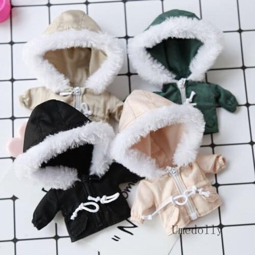 1PCS Fashion Doll Fur Collar Zipper Drawstring Trench Coat for OB11, Molly Doll Winter Clothes Outfits Accessories