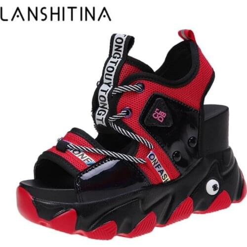 2020 New Leisure Platform Chunky Sandals Mixed Color Lace Up Punk Gladiator Sandals Women Open Toe Beach Casual Shoes Woman 9cm