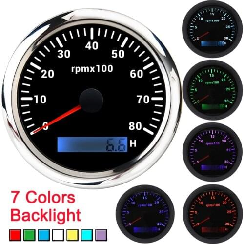3K-8K RPM Tachometer Gauge With 7 Colors Backlight 85mm Boat RPM Tacho Meter Gauge Universal Fit For Marine Car Yacht