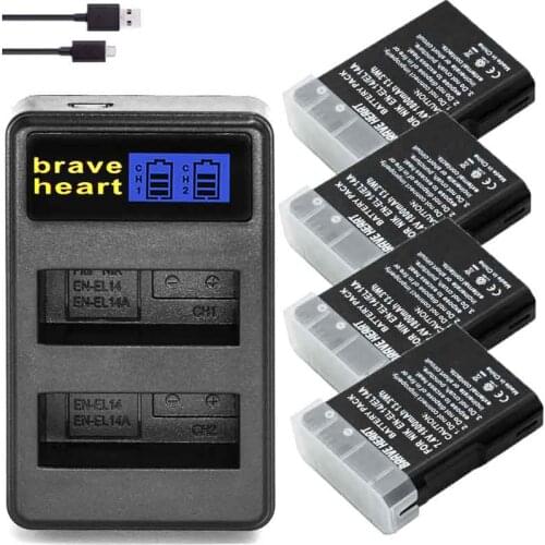 4xbateria EN-EL14 EN EL14 EN EL14a Battery pack +Dual Charger for Nikon D3100 D3200 D5100 D5200 DF P7000 P7100 P7200 P7700 P7800