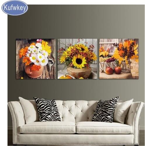 5D DIY Diamond Painting still life,Full Square diamond Embroidery sunflower Cross Stitch diamond Mosaic triptych Home Decor