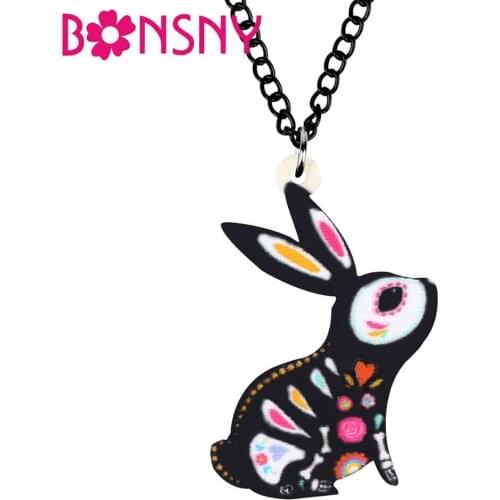 Bonsny Acrylic Halloween Floral Sitting Bunny Hare Rabbit Necklace Choker Collar Pendant Animal Jewelry For Women Ladies Gift