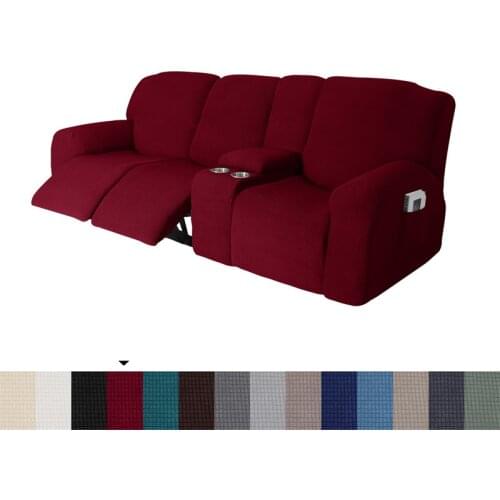 Elastic Polar Fleece 3 Seater Recliner Cover With Cup Holder Lounger Armchair Cover All-inclusive Sofa Slipcover for Living Room