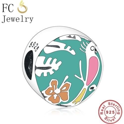 FC Jewelry Fit Original Brand Charm Bracelet 925 Sterling Silver Animal Bird Orange Enamel Flower Bead For Making Berloque DIY