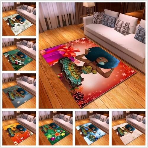 Customized Christmas Party Area Rugs Sexy African Woman 3D printed new Year decoration Carpets Soft Flannel Home Decor Floor Mat