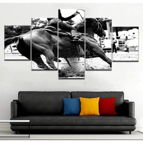 Canvas Painting Wall Art 5 Panel Framework Poster Horse Riding Sports For Living Room Printed Modern HD Pictures Home Decoration