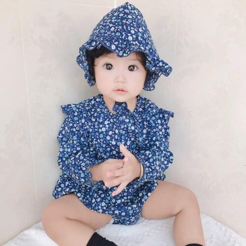 Ruffle Summer Long Sleeve Set Baby Romper Floral Korean Organic Cotton Onesie Newborn Baby Romper Girls Ropa Baby Clothes BW50PF