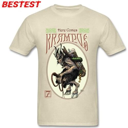 Cool Men Tshirt Beige T Shirt Here Comes Krampus 100% Cotton Tees Comics T-shirts Street Newest O-Neck Sleeve Tops High Quality