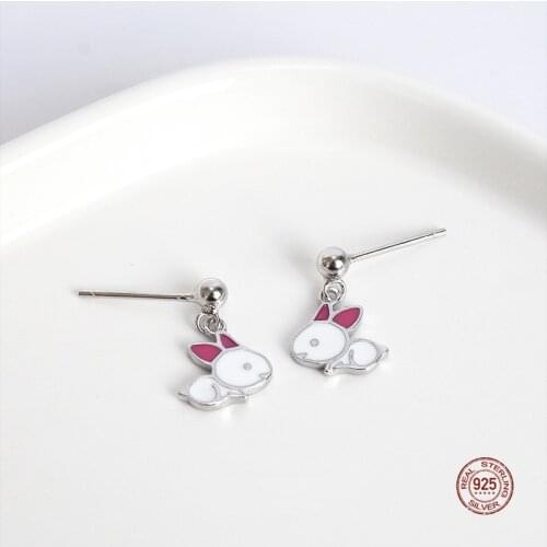LKO Fashion Exquisite 925 Sterling Silver Jewelry Cute Little Rabbit Stud Earrings For Sweet Girls Student Jewelry Gifts