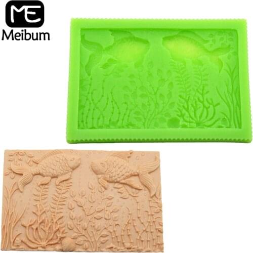 Meibum Marine Fish Seaweed Pattern Silicone Fondant Cake Mold Party Gum Paste Sugar Craft Border Decorating Mould Baking Tools