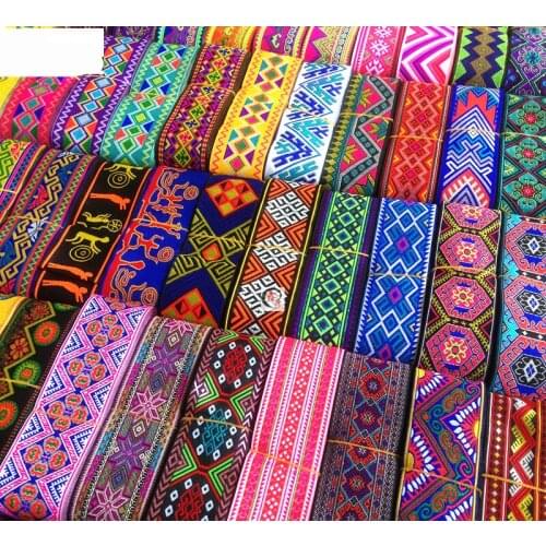 Many Mixed Design 50MMX8yard Handmade Embroidery Polyester Woven Jacquard Ribbon Trims Cuff Belt For Clothing Straps Accessory