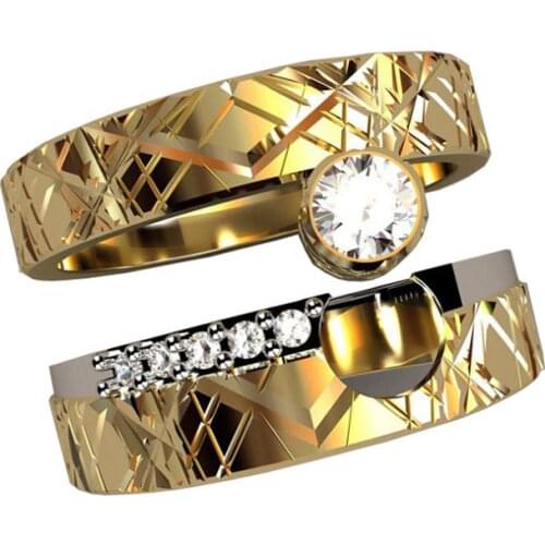 Fashion trinket luxury zircon stainless steel golden suit wedding ring woman engagement confession anniversary gift