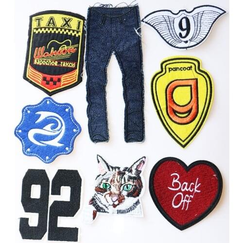 Cartoon Decorative Cat jeans taxi icon Embroidered Applique Patches For DIY Iron on Badges Stickers on backpack,the clothes