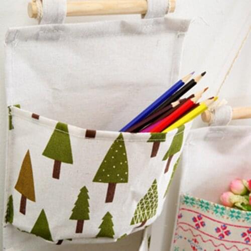 Wall Mounted Storage Bag with 3 Pockets Linen Fabric Waterproof Wall Door Closet Hanging Organizer for Bedroom Bathroom TS2