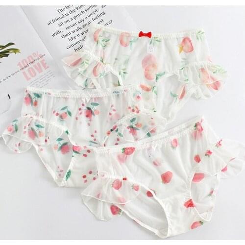 New 3Pcs/lot Cute Thin Net Yarn Perspective Lady Intimates Sexy Lingeries Underwears Women Panties Plus Size 7L Girls Briefs