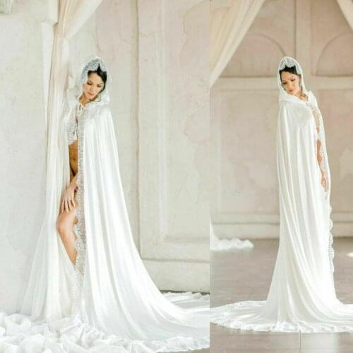 New White Ivory Long Wedding Jackets Lace Top With Hood Bridal Bolero Wraps Shawl Cape Womens Accessories Custom Size Jacket