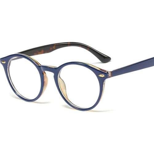 Veshion Womens Round Glasses Optical Frames Rivet Female Accessories Retro Eyeglasses for Men Clear Lens Black Leopard Blue